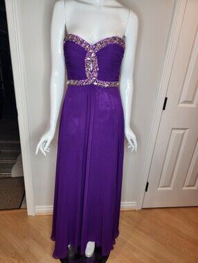 Faviana Women's Strapless Purple Evening Gown With Beaded Accents